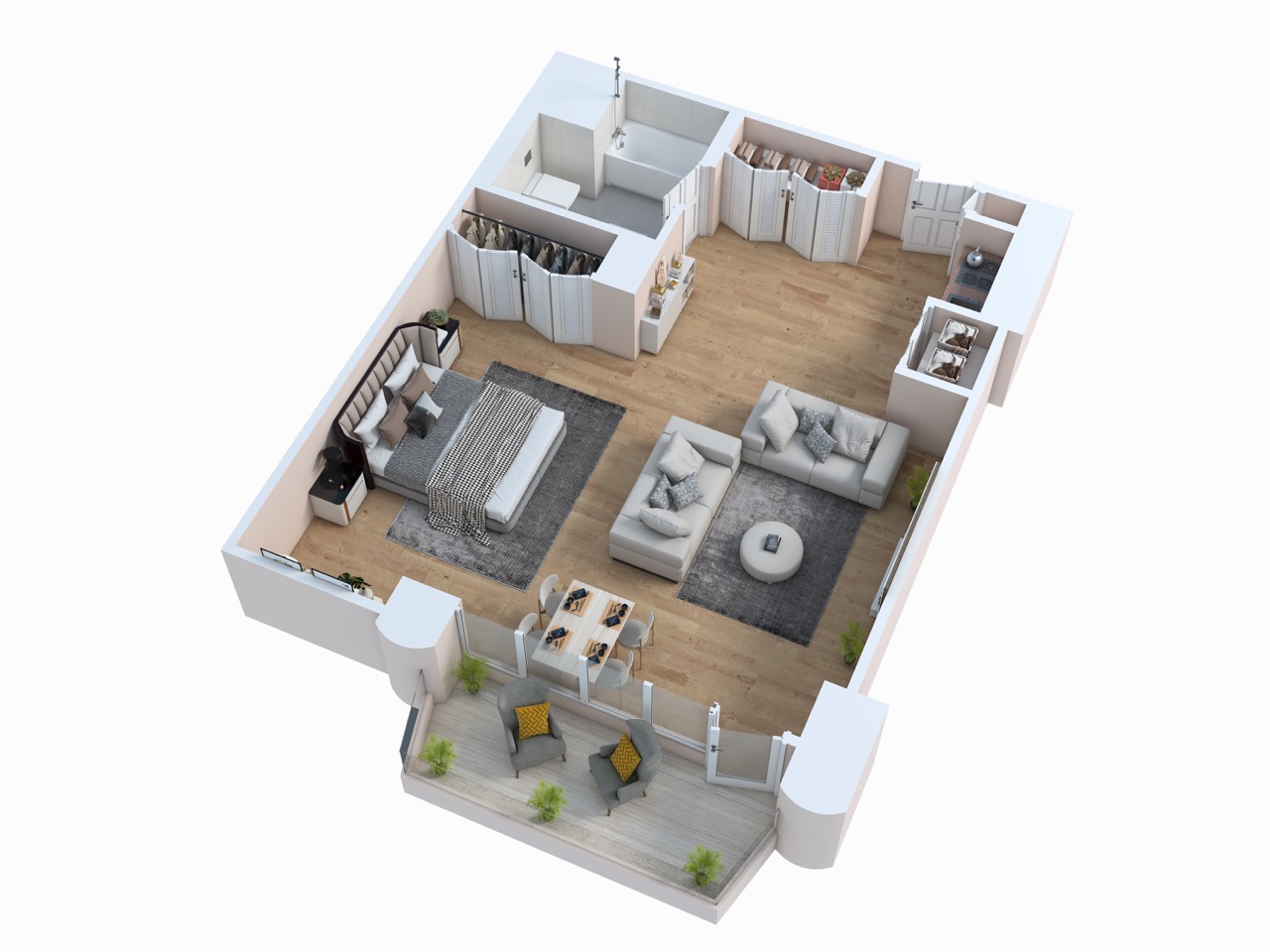 studio alcove 3D floor plan