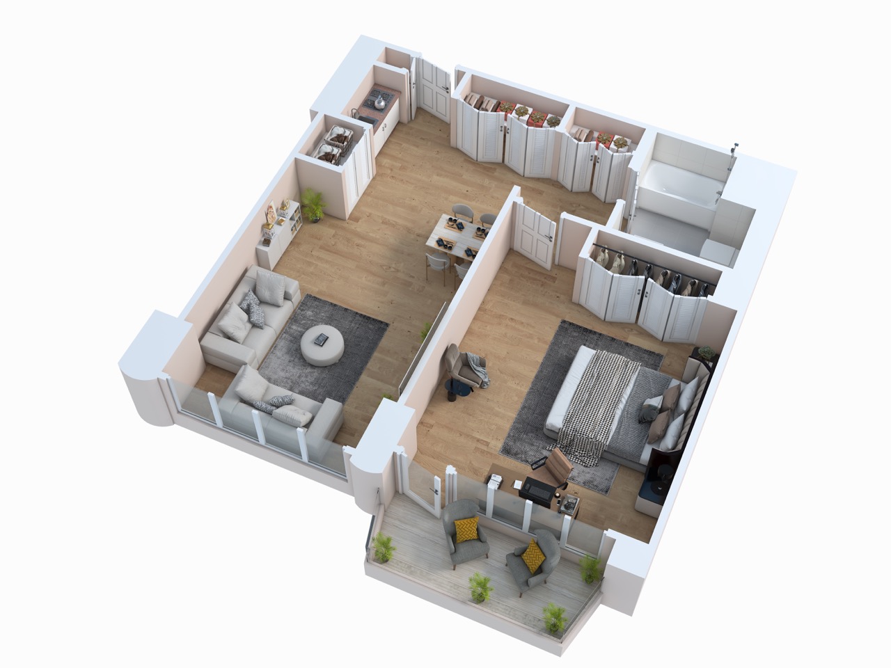 one bedroom 3D floor plan